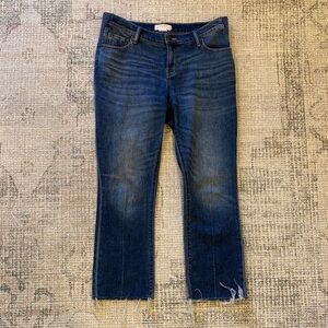 Hatch Dark Blue Cropped Maternity Stretch Jeans with Raw Hem